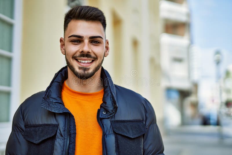 Handsome Hispanic Man with Beard Smiling Happy and Confident at the ...