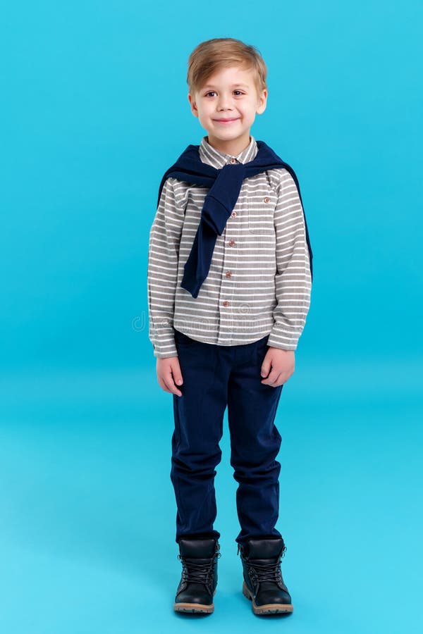 Handsome Little Boy in Full Growth Stock Image - Image of blue, length ...