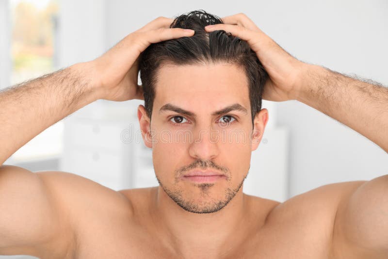 Handsome Man Applying Hair in Bathroom Stock Photo Image of clean