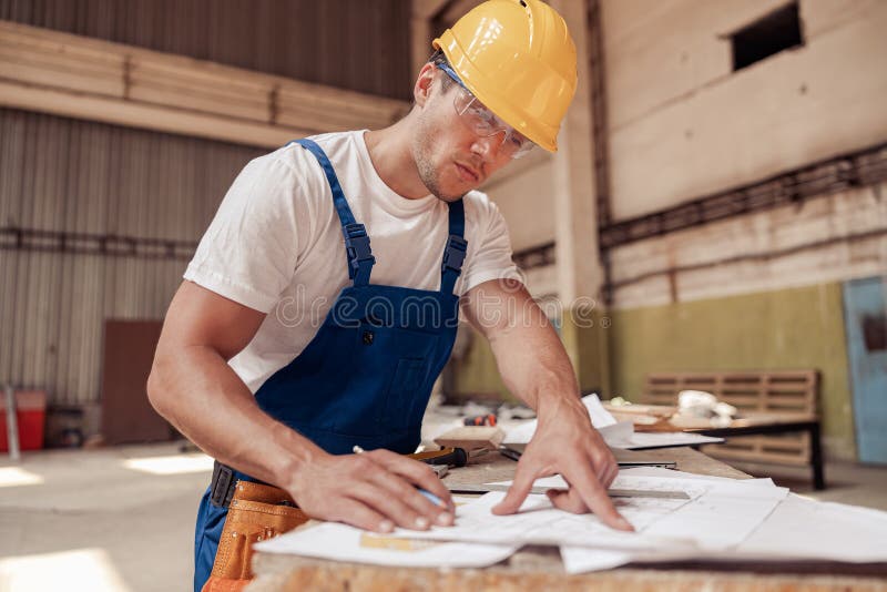 Handsome Man Architect Drawing Architectural Building Plan Stock Image Image of human