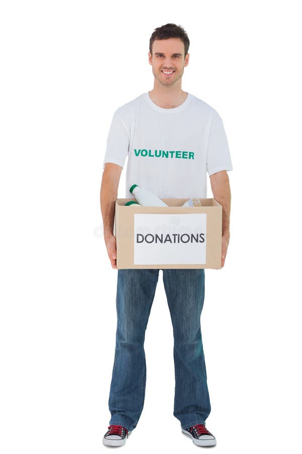 Handsome Man Carrying Donation Box With Bottles Stock Photography