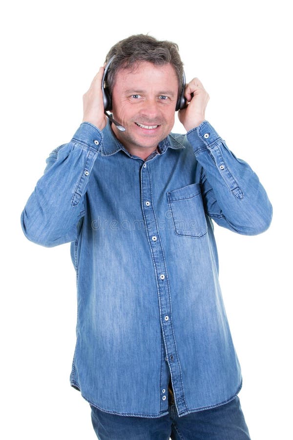 Handsome man customer service operator wearing a headset stock image