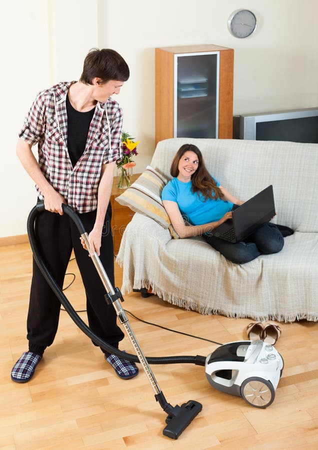 Handsome Man Cleaning Living Room Stock Image Image of cleaning