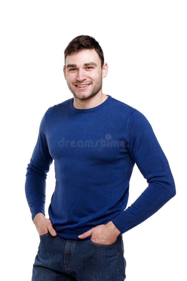 Handsome Man Wearing A Blue Sweater Isolated On White Stock Photo ...