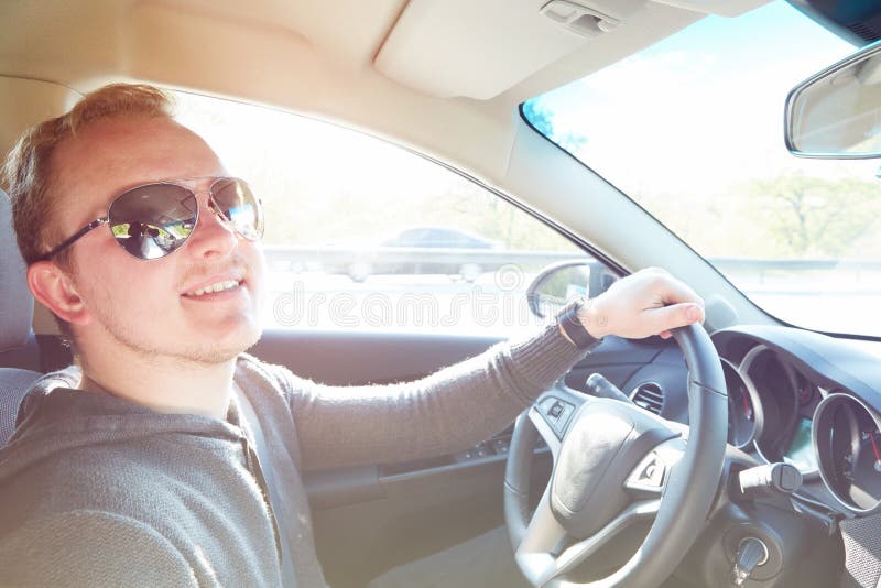 Handsome Man Driving Car Wearing Sunglasses Stock Image Image of adult, country 70799357
