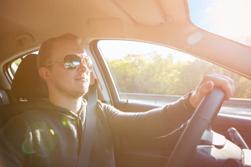 Handsome Man Driving Car Wearing Sunglasses Stock Image Image of road, face 70798609