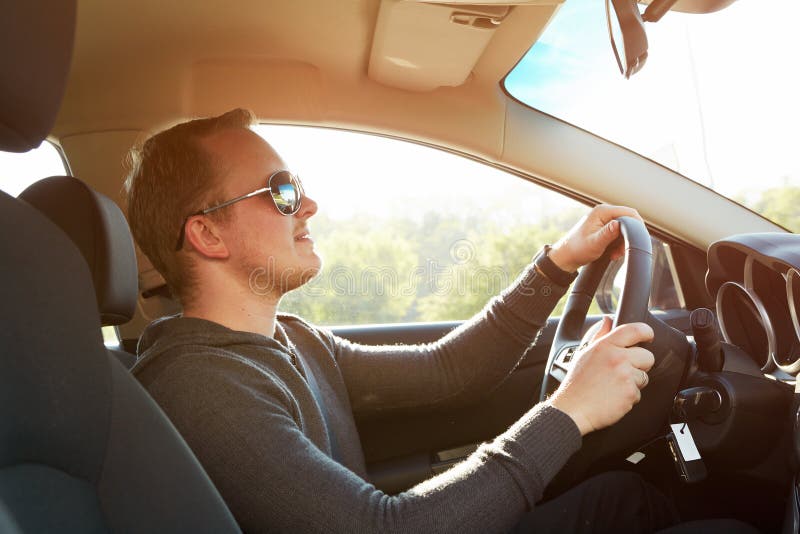 Handsome Man Driving Car Wearing Sunglasses Stock Photo Image of male