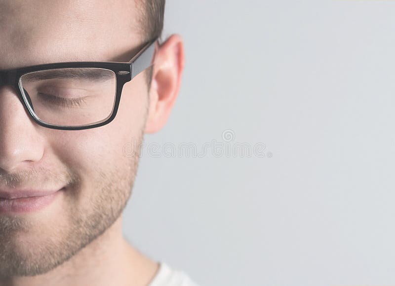 handsome man in glasses with eyes closed, designer, businessman, freelancer portrait, dream