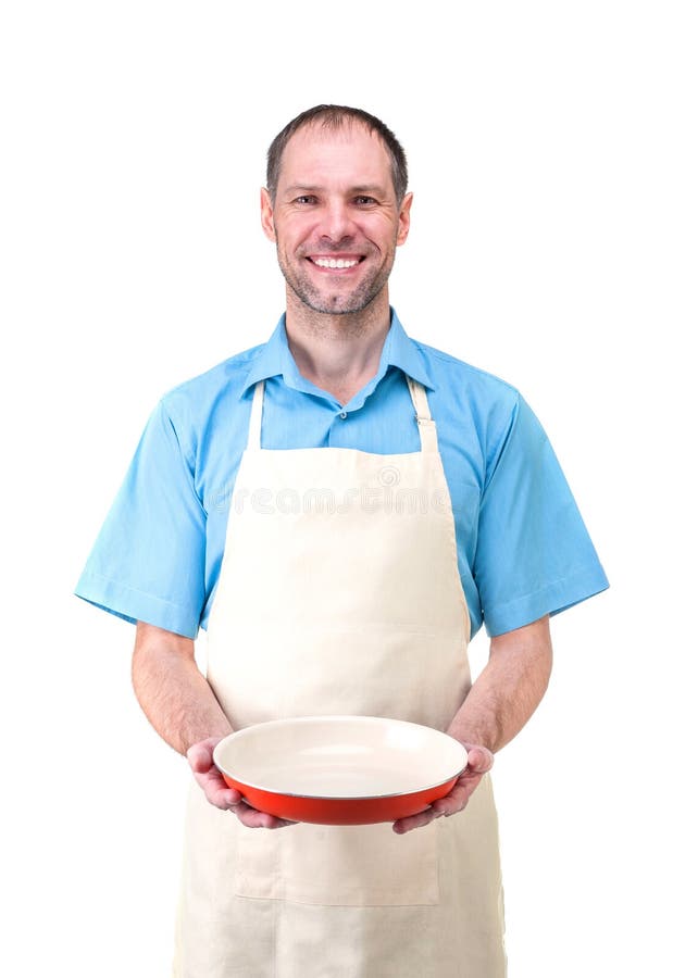 Handsome Man Holding a Dish for Your Stock Image Image of cheerful
