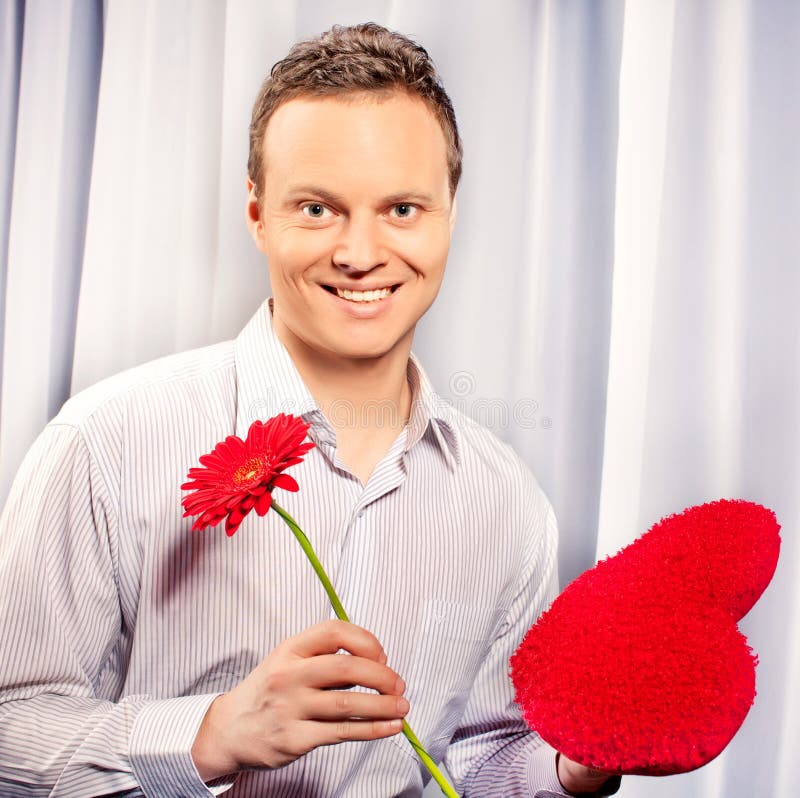 Handsome Man Holding Flower in Valentine Day Stock Image Image of background, couple 28581297