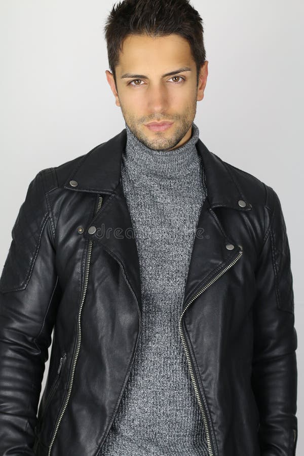 Handsome Man in Leather Jacket Stock Photo - Image of isolated ...