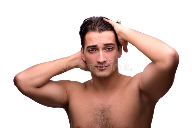 The Handsome Man after Shower Isolated on White Stock Photo Image of adult, muscle 84367330