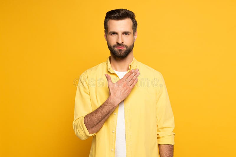 Handsome Man Showing Gesture From Sign Language Stock
