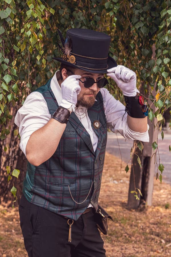 Handsome Man in Steampunk Clothes Stock Photo - Image of