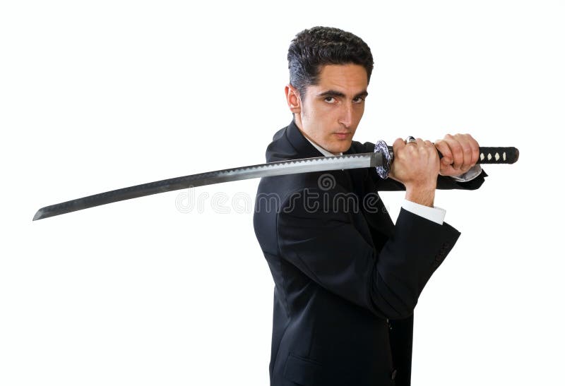 A Man, In A Black Kimono Is Practicing Martial Arts Technique With A Long  Bamboo Fighting Stick. Stock Photo, Picture and Royalty Free Image. Image  91980191.