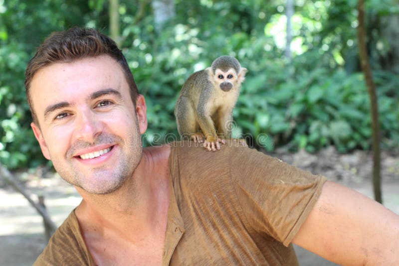 Handsome Man with Titi Monkey on His Shoulder Stock Photo - Image of closeup, adult: 128496050 Handsome Man with Titi Monkey on His Shoulder Stock Photo - Image of closeup, adult: 128496050