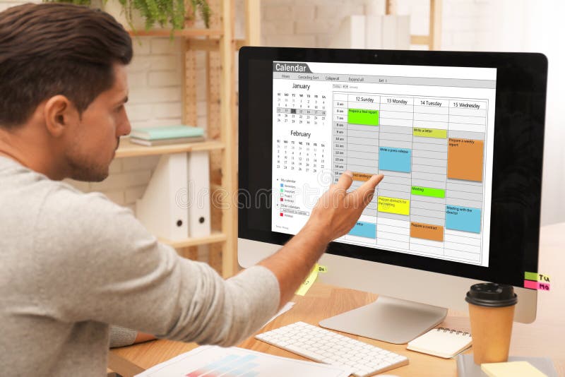 Handsome Man Using Calendar App on Computer Stock Image Image of organize business: 172439947 Handsome Man Using Calendar App on Computer Stock Image Image of organize business: 172439947