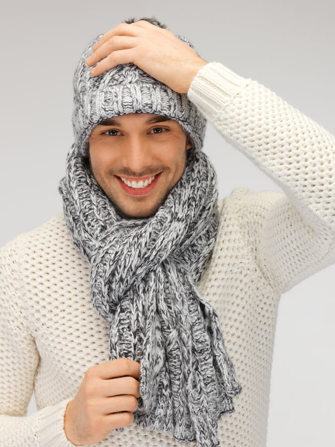 Handsome Man in Warm Sweater, Hat and Scarf Stock Image - Image of ...