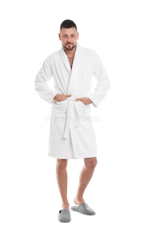 Handsome Man Wearing Bathrobe on Background Stock Photo Image of