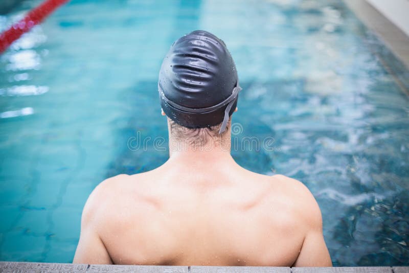 Handsome Man Wearing Swim Cap and Goggles Stock Image Image of