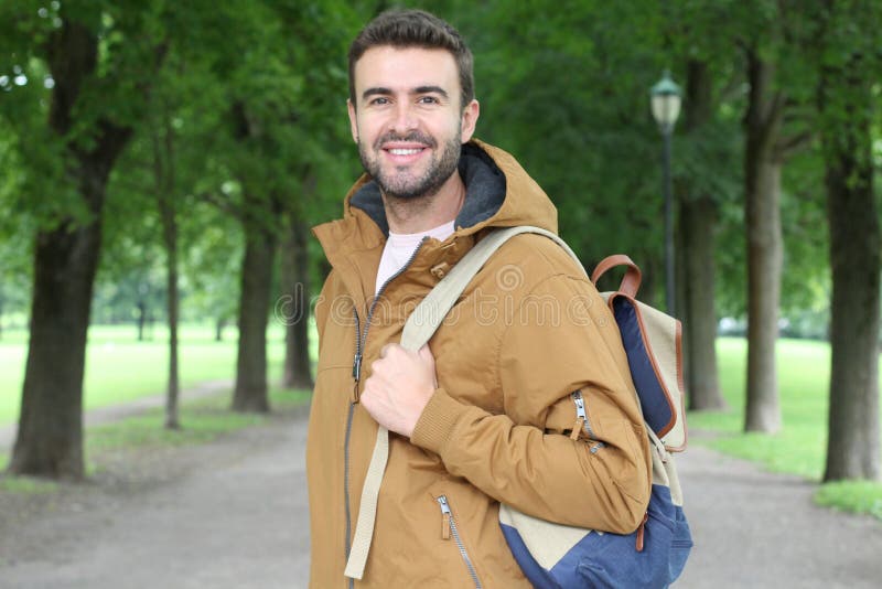 Handsome Man Wearing a Winter Jacket with Hoodie Stock Photo - Image of ...