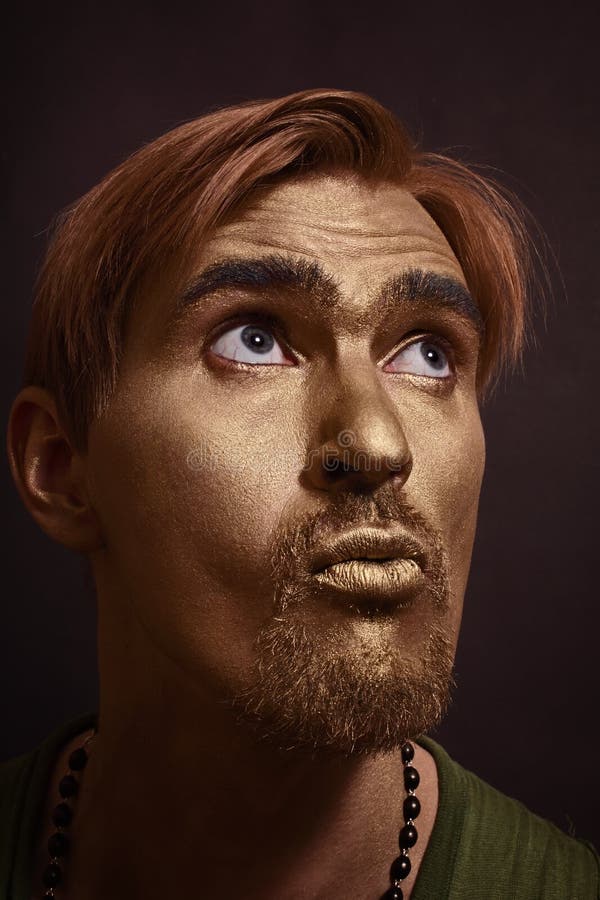 Young Handsome Men Gold Makeup Red Hair Stock Photos Free & Royalty