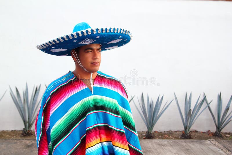 Handsome Mexican Man Charro Hat Serape Agave Stock Photo - Image of ...