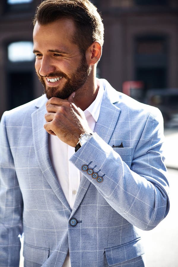 Handsome Modern Businessman Posing on Street Background Stock Photo ...