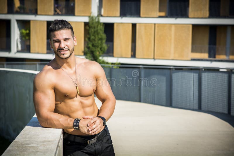 Handsome Muscular Shirtless Hunk Man Outdoor in royalty free stock image Handsome Muscular Shirtless Hunk Man Outdoor in royalty free stock image