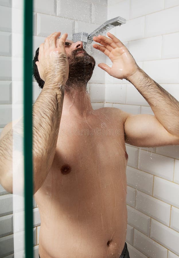 Handsome Naked Young Man Taking Shower in Bathroom Stock Image - Image of happiness, athlete