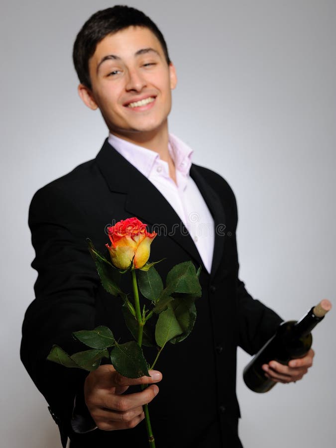Handsome Romantic Man With Rose Flower And Vine Stock Image Image of