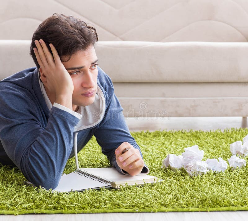 Handsome student working at startup project at home stock photos