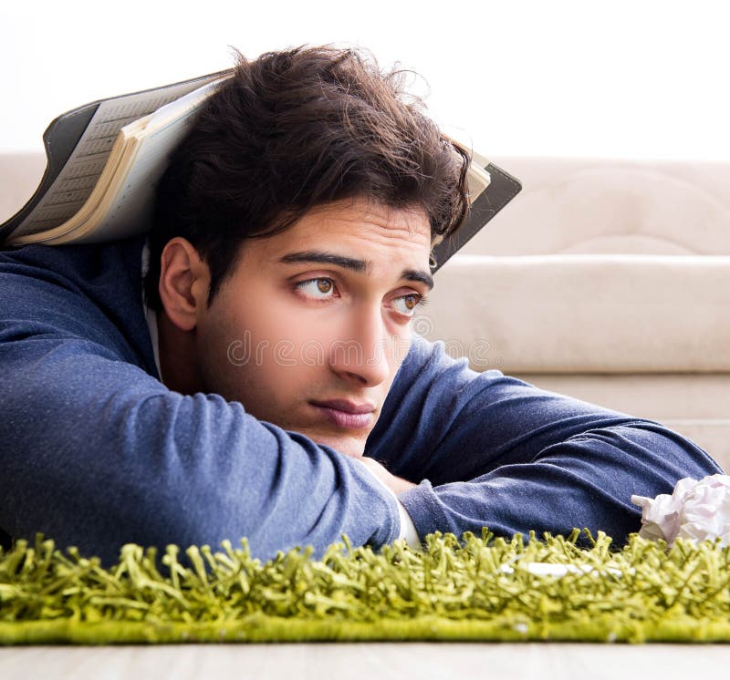 Handsome student working at startup project at home royalty free stock image