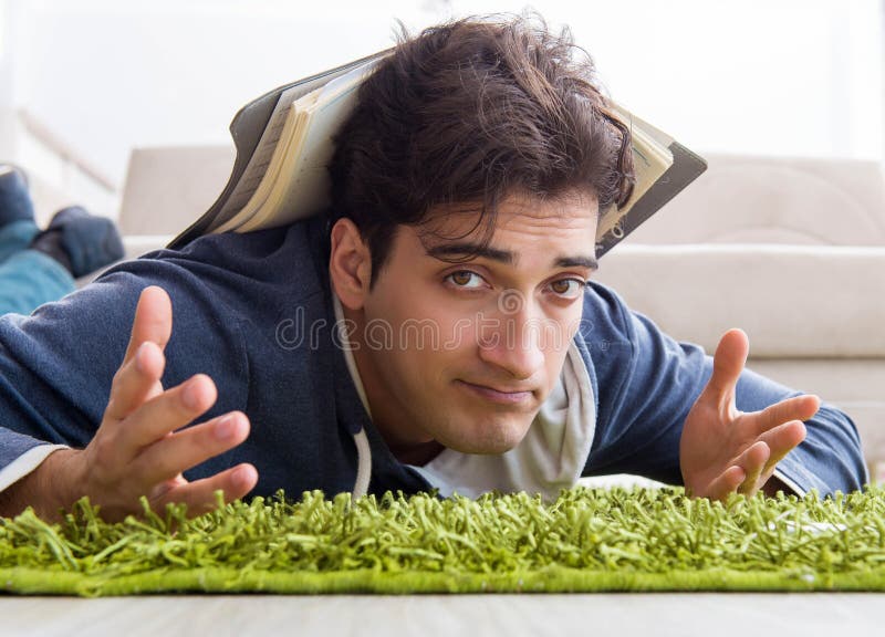 Handsome student working at startup project at home royalty free stock photo