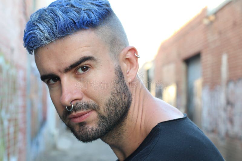 Handsome Stylish Young Man with Artificially Colored Blue Dyed Hair ...