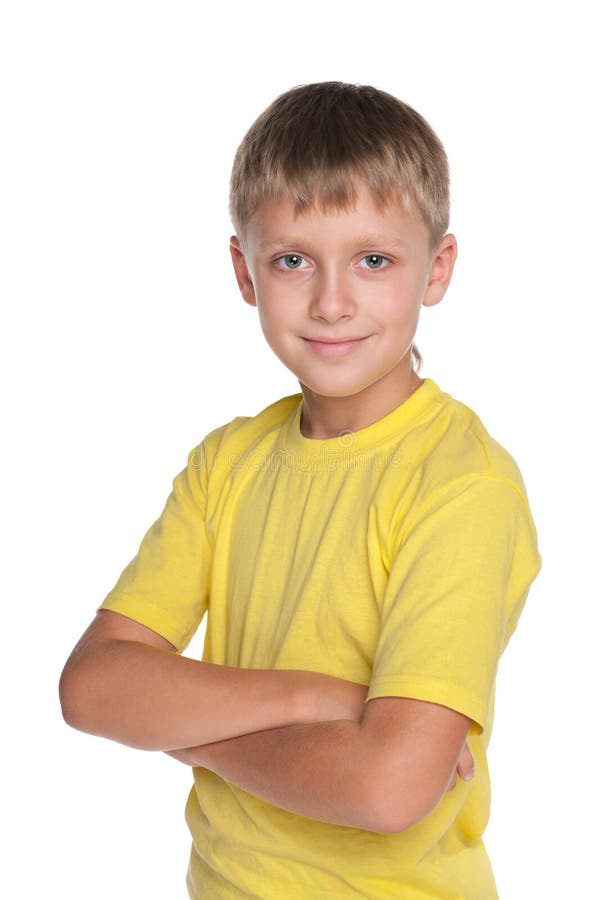 Handsome Young Boy in a Yellow Shirt Stock Photo Image of european