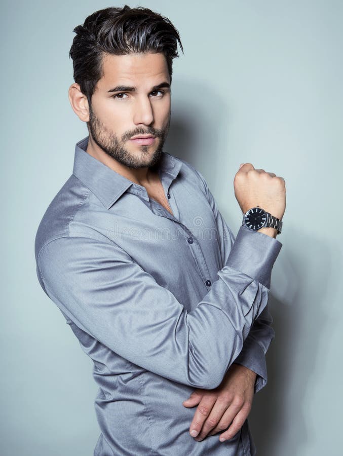 Handsome Young Business Man in Suit on Grey Background Stock Image ...