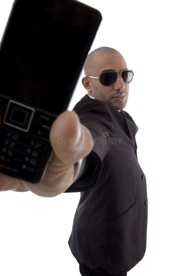 Handsome Young Lawyer Showing His Cell Phone Stock Photo Image of
