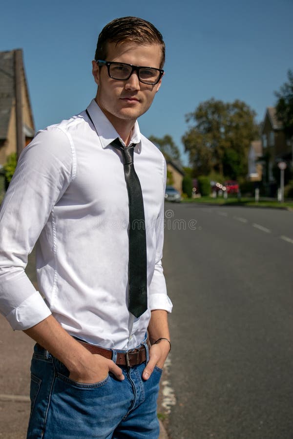 Good Looking Young Excutive, Business Man on Pavement of Village Stock ...