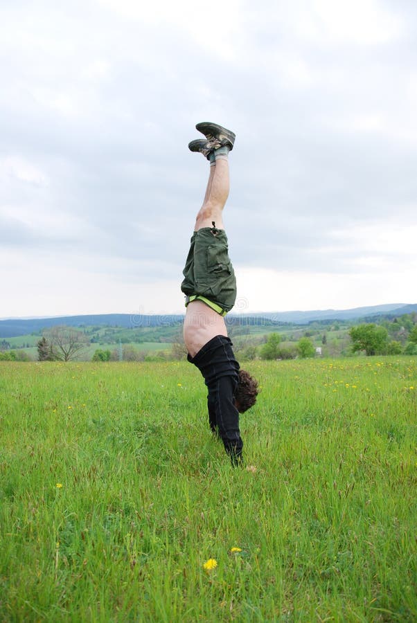 Girl training handstand stock photo. Image of girl, bush - 80038268