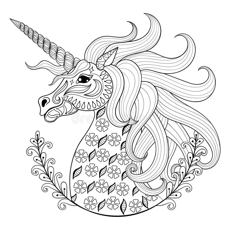 Handteckningsenhörning för vuxna anti-spänningsfärgläggningsidor royaltyfri illustrationer Handteckningsenhörning för vuxna anti-spänningsfärgläggningsidor royaltyfri illustrationer
