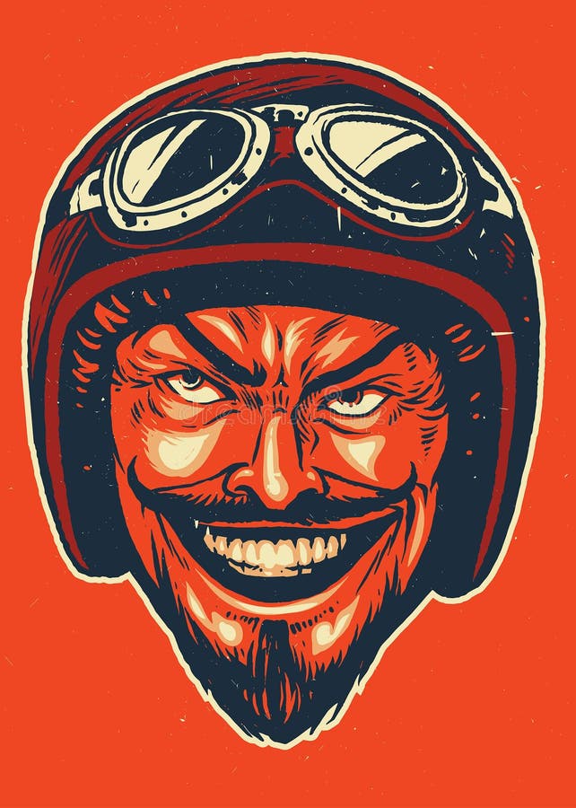 Vector of Hand drawing of devil wearing motorcycle helmet. Vector of Hand drawing of devil wearing motorcycle helmet