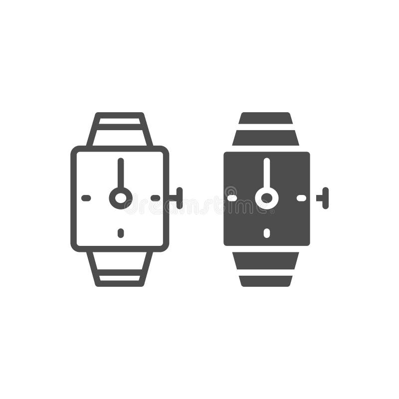 Handuhrlinie und Glyphikone Quadratische Armbanduhrvektorillustration lokalisiert auf Weiß Armbanduhr-Entwurfsart lizenzfreie abbildung Handuhrlinie und Glyphikone Quadratische Armbanduhrvektorillustration lokalisiert auf Weiß Armbanduhr-Entwurfsart lizenzfreie abbildung