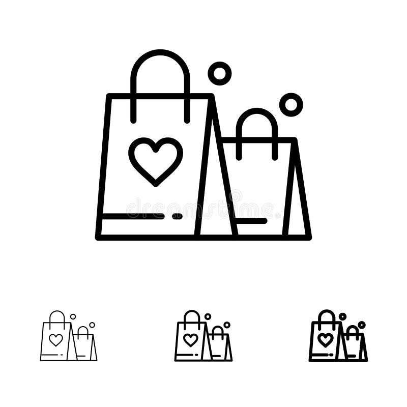 Handväska förälskelse, hjärta och att gifta sig den djärva och tunna svarta linjen symbolsuppsättning stock illustrationer Handväska förälskelse, hjärta och att gifta sig den djärva och tunna svarta linjen symbolsuppsättning stock illustrationer