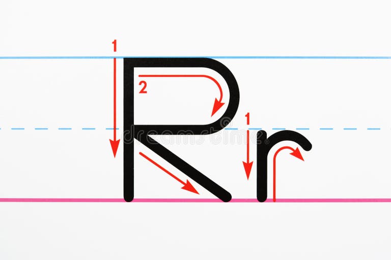 Handwriting Practice Close Up Letter R Handwriting Practice Page Stock