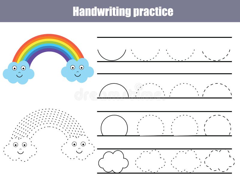 Handwriting practice sheet. Educational children game, printable worksheet for kids. Writing training printable worksheet with arc royalty free illustration