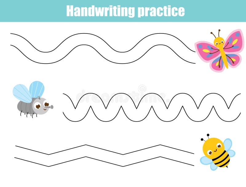 Handwriting practice sheet with cute flying fairy. Educational children  game. Tracing lines. early education worksheet for kids Stock Vector