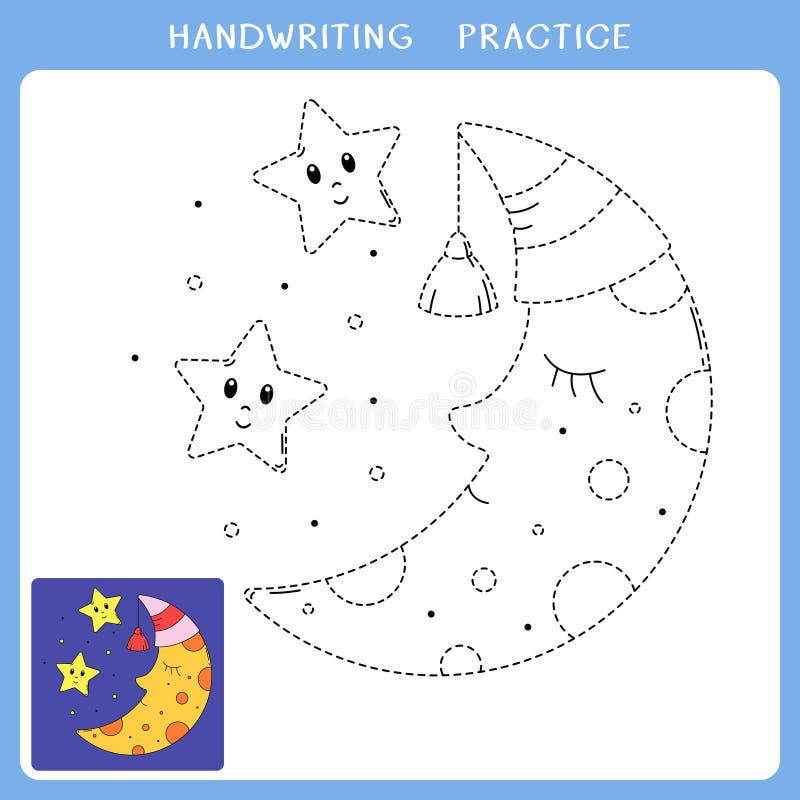 Handwriting Practice Sheet for Kids Stock Vector - Illustration of moon