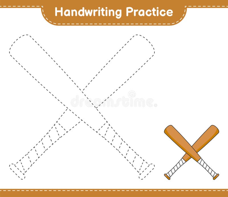 Handwriting Practice. Tracing Lines of Baseball Bat Stock Vector