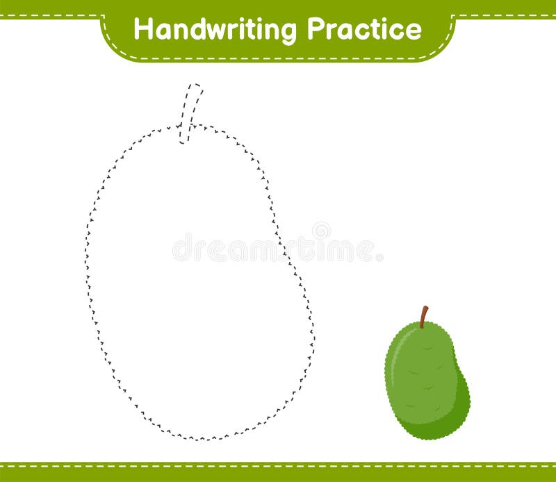 Handwriting practice. Tracing lines of Jackfruit. Educational children game, printable worksheet, vector illustration royalty free illustration